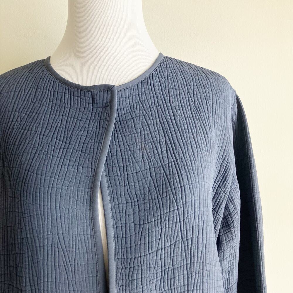 Eileen Fisher Small Jacket Rayon Silk Textured Open Blue S Minimal Minimalist - Picture 2 of 8